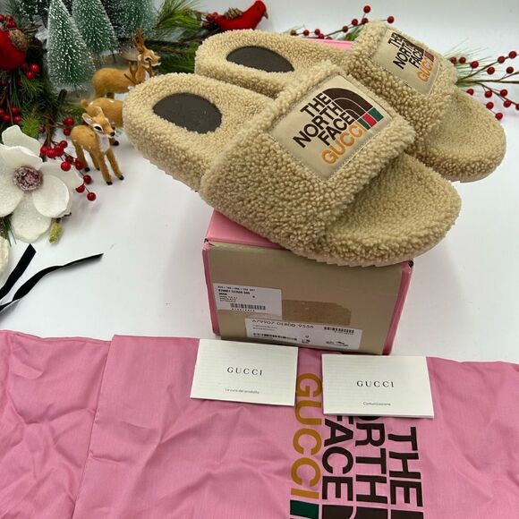 Men’s Gucci x Northface shearling slides size 9 made in Italy - Picture 7 of 8